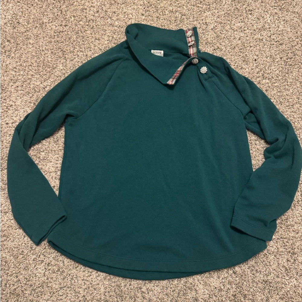 J. Crew Teal Top with Plaid Trim